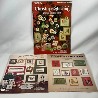Lot of 3 Vintage Cross Stitch CHRISTMAS THEMED Patterns Booklets 1980, '81 & '85 - Image 1 of 4