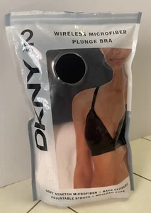 2 DKNY Wireless Microfiber Plunge Bras Black and Ballerina Pink Small I257Y - Picture 1 of 14