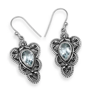 Blue Topaz Gemstone 925 Sterling Silver Drop Dangle Earrings for Women KE-221 - Picture 1 of 1