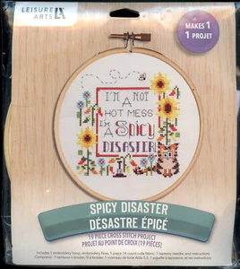 Spicy Disaster/ Hot Mess - Leisure Arts Cross Stitch Kit w Hoop Frame - NEW - Picture 1 of 3