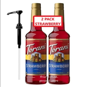 2 PACK TORANI CLASSIC STRAWBERRY SYRUP FLAVORING PLUS FREE SYRUP PUMP - Picture 1 of 7