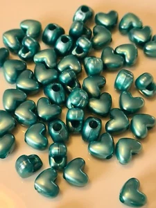 50 TURQUOISE HEARTS PEARL PONY BEADS - 50 beads NEW HEARTS - Picture 1 of 1