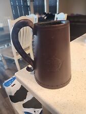 TOWER OF LONDON ONE PINT LEATHER TUDOR TANKARD Saddle Leather hand Stitched 
