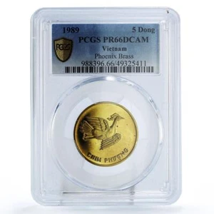 Vietnam 5 dong Ho Chi Minh Centennial Phoenix Bird PR66 PCGS brass coin 1989 - Picture 1 of 2