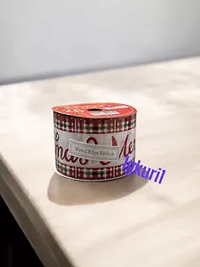 Merry Christmas Plaid Checkered Glitter Wired Edge Ribbon - 2.5” x 30 Ft New - Picture 1 of 4