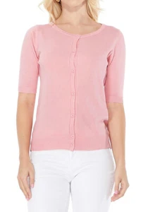 YEMAK Women's Short Sleeve Crewneck Button-Down Casual Cardigan Sweater MK3467Y - Picture 1 of 46