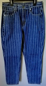 New American Eagle Jeans Blue White Stripe Women Size 2 Cotton Cropped - Picture 1 of 2