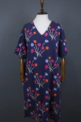 Marimekko Blue Half Sleeve Floral Lagenlook A-Line Knee Length Dress Size M - Image 1 of 4