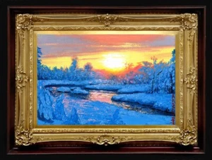 Oil Painting Handmade Arseni ~ RELAXING SUNSET 6" X 4" NO FRAME USA - Picture 1 of 13