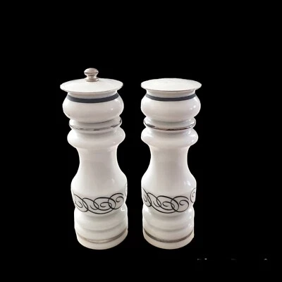 Black & White Scroll 7 Inch Salt & Pepper Shaker Porcelain Grinder Set - Image 1 of 4