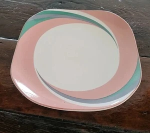 Plato de cena Sango de colección década de 1980 rosa 10 3/4" cuadrícula 5206 - Imagen 1 de 4
