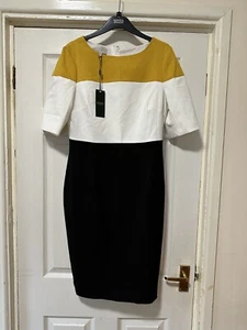 New Hobbs Marietta Pencil Dress Black/Multi Colorblock Short Sleeve UK Size 12 - Picture 1 of 8