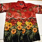American Espirit Shirt Mens Lg Classic FIt Short Sleeve Hawaiian Floral Camp Red