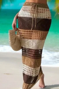 Brand New Expresso Colour Block Texture Crochet Knit Semi Sheer Beach Cover-M/L - Picture 1 of 9
