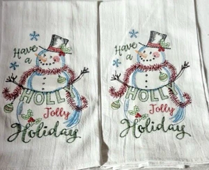 Diseño Kay Dee ~ Toalla de té de cocina ~ Bordada en Navidad ~ Saco de harina de algodón ~ Muñeco de nieve - Imagen 1 de 8