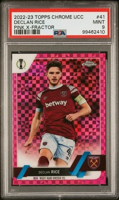 DECLAN RICE * PINK X-FRACTOR PSA 9 * 2023-24 TOPPS CHROME UCC ARSENAL CARD /250 - Image 1 of 3
