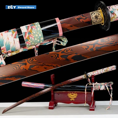 Lâmina de aço dobrada vermelha e azul samurai japonês Katana espada ninja afiada Q8586 - Imagem 1 de 4