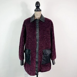 Bernardo NWT Women's Faux Shearling With Faux Leather Trim Shirt Jacket Size M - Picture 1 of 8