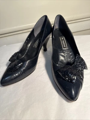 1970’s 80’s MR SEYMOUR Azul Marino Piel de Serpiente Arco Tacones Zapatos 8B Medidas 7.5 Foto 1 de 4