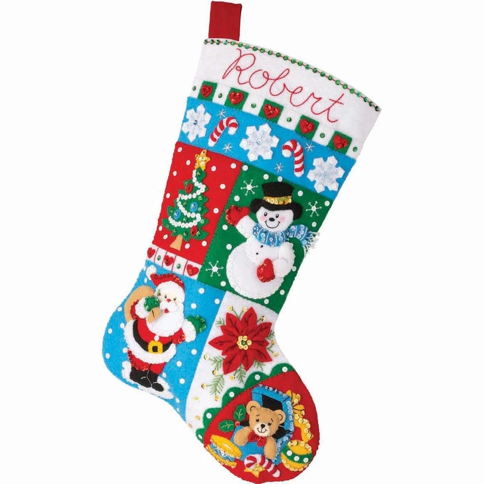 , Holiday Patchwork, Felt Applique 18" Stocking Making Kit, Perfect for DIY A... Foto 1 de 1