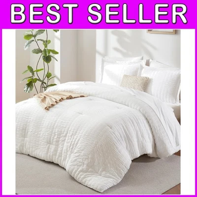 California King Seersucker Cama em Bolsa - Branco Conjunto de 7 Peças - Imagem 1 de 4