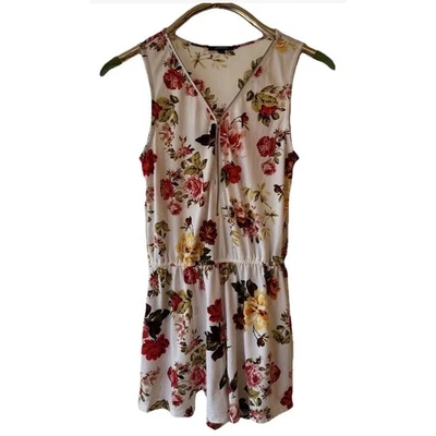 Ambiance Floral Romper Sleeveless Zipper Front White Red Yellow Casual - Image 1 of 4
