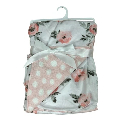 Baby Essentials Floral Rose Print Pink Polka Dot Baby Girl Blanket - Image 1 of 3