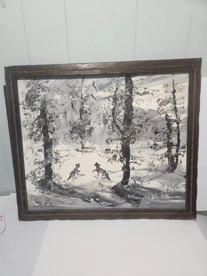 Morris Katz pintura al óleo original a bordo 1985 invierno lobos de nieve bosque impresión Foto 1 de 4