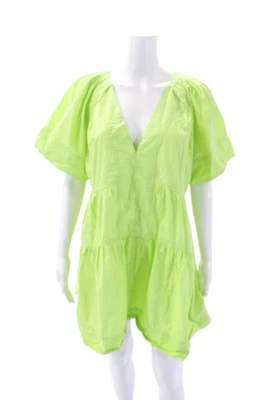 Mini vestido recto ALC para mujer manga corta cuello en V verde lima algodón talla 8 Foto 1 de 4