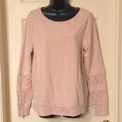 Lucky Lotus Womens Blush Lace/Crochet Panel Long Sleeve Sweatshirt, Sz M - Image 1 of 4