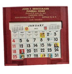 LADY ATTENDANT John Brinckman Funeral Home 1953 Advertising Calendar Buffalo NY - Picture 1 of 8