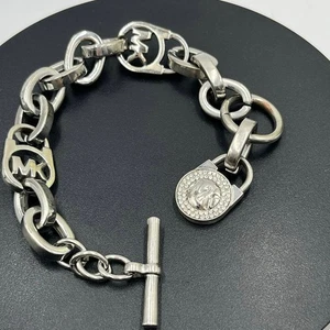 Michael Kors Silver Heritage Fulton Padlock Station Pave Crystal Toggle Bracelet - Picture 1 of 9