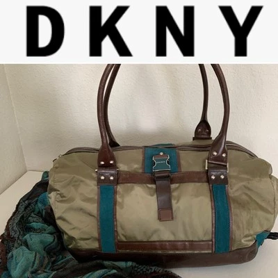 VTG Y2k DKNY Hobo Shoulder Bag Purse Satin Suede Leather •  Olive Green / Teal - Image 1 of 4