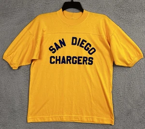 VTG 70s San Diego Chargers Practice Jersey Style T Shirt MEDIUM Flocked Letters* - Picture 1 of 24