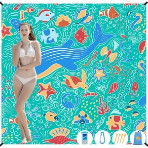 Telo mare impermeabile anti sabbia 1-7 adulto oversize 78x81 pollici tappetino viaggio - Foto 1 di 6