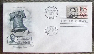 US FDC 25¢ SC #C59 AIR MAIL ABRAHAM LINCOLN, 1960 Artmaster - Picture 1 of 1