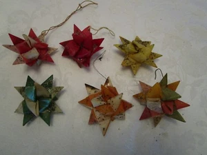 Vintage Lot set 6 Moravian Star Wax Paper Star Ornaments Glitter German 2-3.5" W - Picture 1 of 10