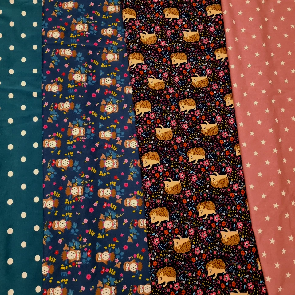 Stoffpaket Herbstmotive 5 Stoffreste Baumwolljersey 30x70cm für Mütze oder Loop - Bild 1 von 4