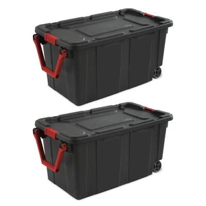 40 Gal Wheeled PORTABLE Industrial Tote Container Storage Box Jumbo SET of 2 - Picture 1 of 11