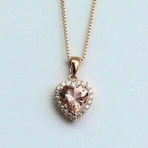 Valentine Gift 1.50Ct Heart Shape Morganite Women's Pendant 14K Rose Gold Finish - Picture 1 of 3