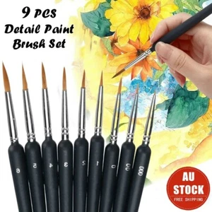 9 Pcs Fine Detail Paint Brush Set Watercolor Nail Scale Model Miniature Painting - Picture 1 of 23