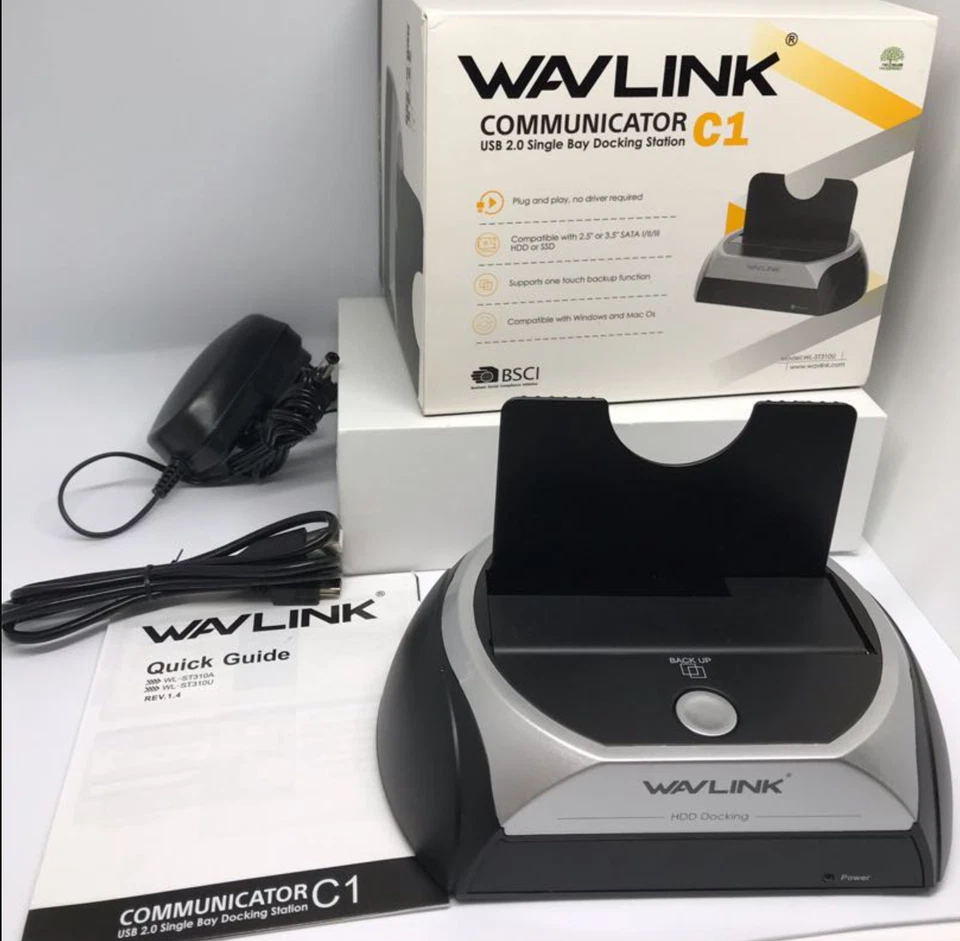 Wavlink Communicator C1 USB 2.0 Single Bay Docking Station 2.5 3.5 SSATA HDD SSD - Image 1 of 3