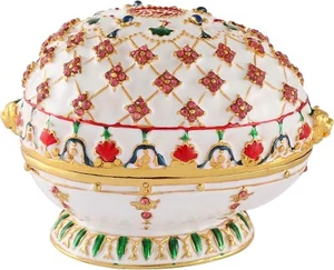 Faberge Egg Antique White Trinket Box Classic Hand-Painted Ornaments Jewelry Box - Picture 1 of 5