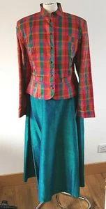 Vintage 80s Monsoon Silk Tartan Jacket/Skirt Sloane Ranger Steampunk Suit fit 10 - Bild 1 von 12