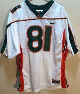 Miami Hurricanes #81 NCAA Vintage Nike White ACC Green Big East Sewn Jersey XL - Picture 1 of 3