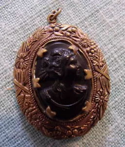 Vintage Oval Picture Mouring Locket Black Cameo Necklace Victorian - Picture 1 of 4