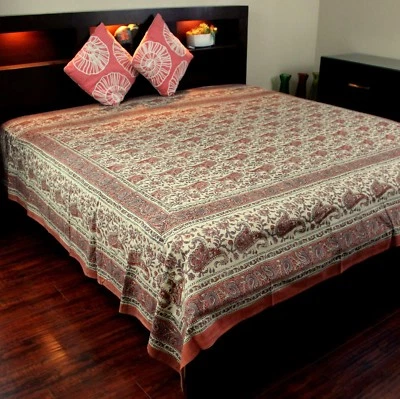 Cotton Rajasthan Paisley Floral Block Print Tapestry Wall Hang Tablecloth Full - Image 1 of 3