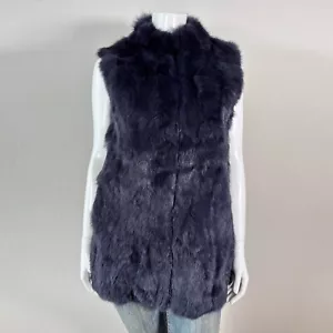 COCO + CARMEN Rabbit Fur Vintage Lined Black Zip-Front Sleeveless Vest Size S/M - Picture 1 of 10