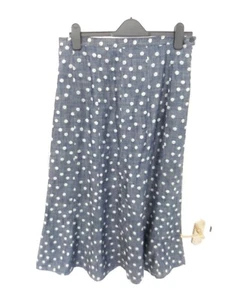 M&S Ladies Size 12 Denim Style Blue Polka Dot Print Pattern Skirt Side Zip - Picture 1 of 8