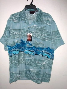 Neu mit Etikett Hawaiihemd Wellen, Surfer & Woodie Cars blau XL XXL oder BEIGE - Bild 1 von 7